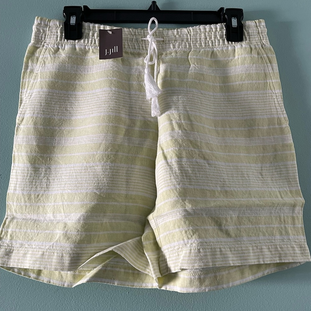 J. Jill Shorts New Citron and White Striped Linen Shorts Color: White/Yellow